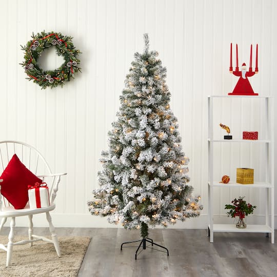 6ft. Pre-Lit Flocked West Virginia Fir Artificial Christmas Tree, Clear LED Lights